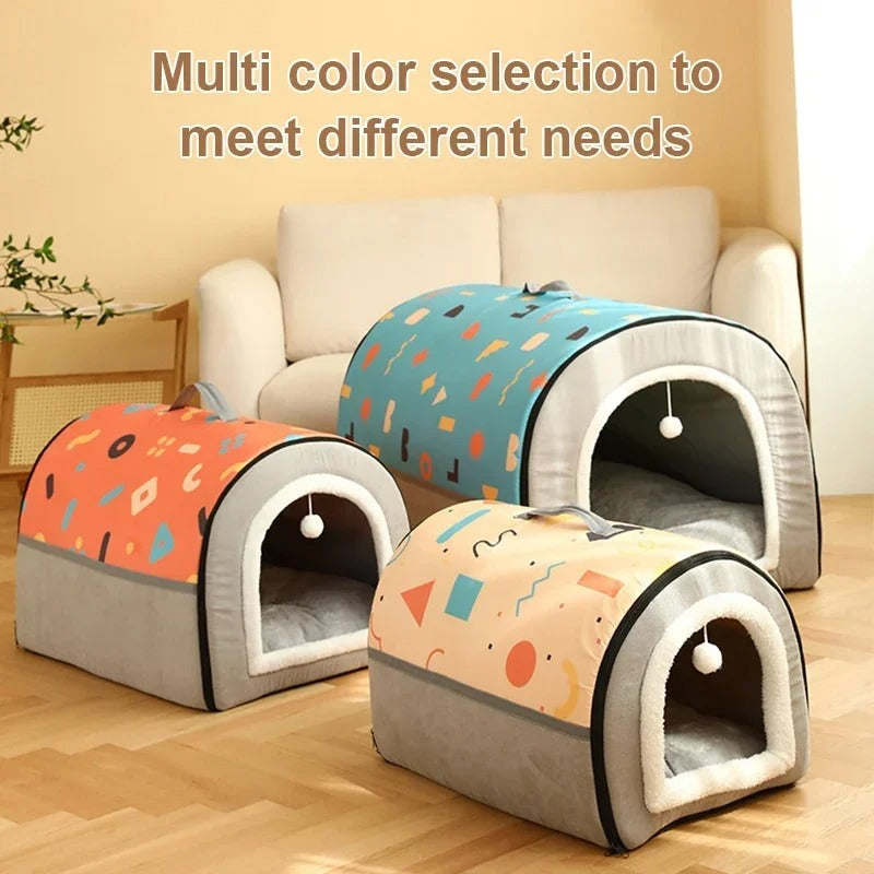 Abri intérieur pour chien avec coussin moelleux – Disponible chez Museau Dort