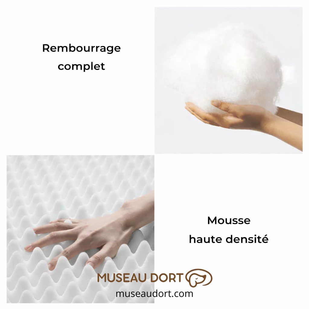 Composition du lit pour chien orthopédique avec rembourrage complet et mousse haute densité assurant un soutien durable Museau Dort