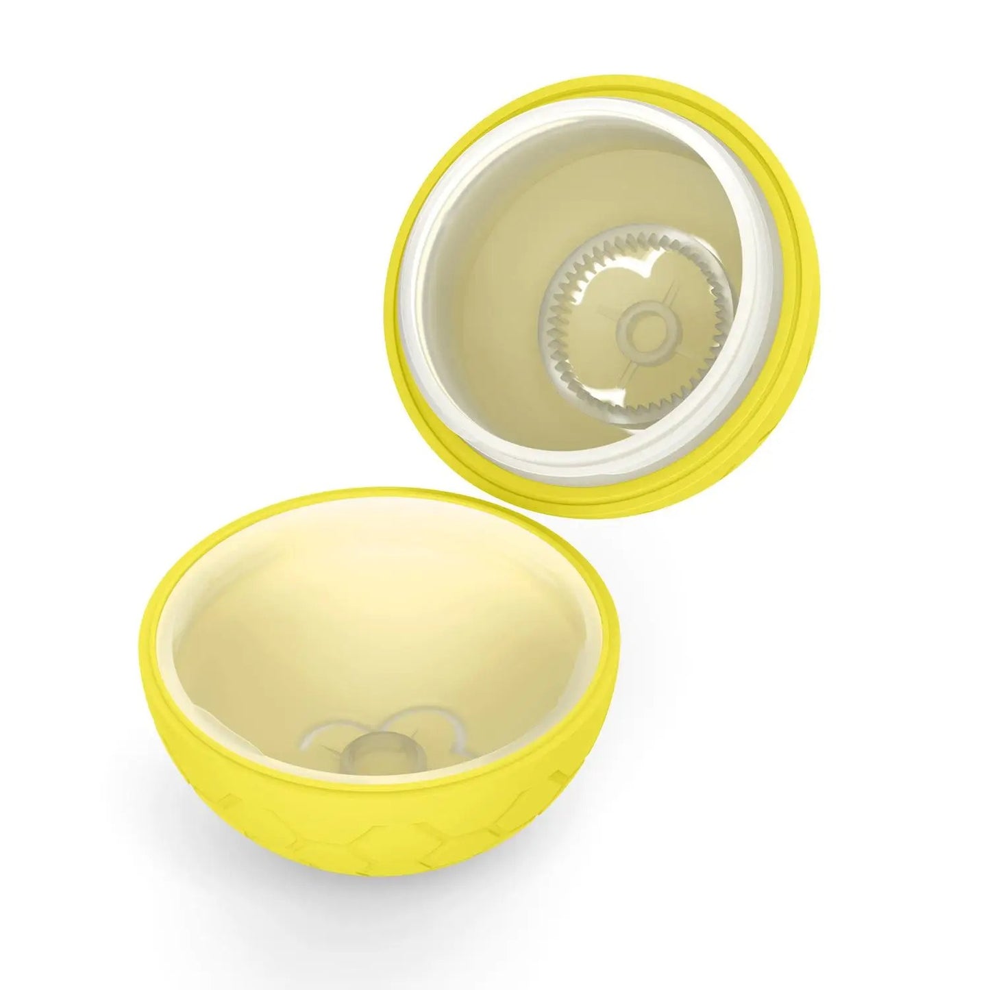 Coquille de rechange jaune pour balle interactive pour chien, compatible LED. Disponible chez Museau Dort