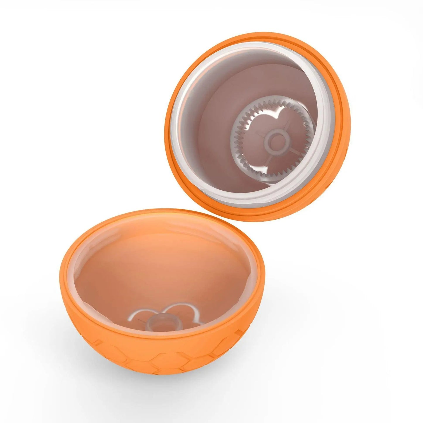 Coquille de rechange orange pour balle interactive pour chien, sans mécanisme. Disponible chez Museau Dort