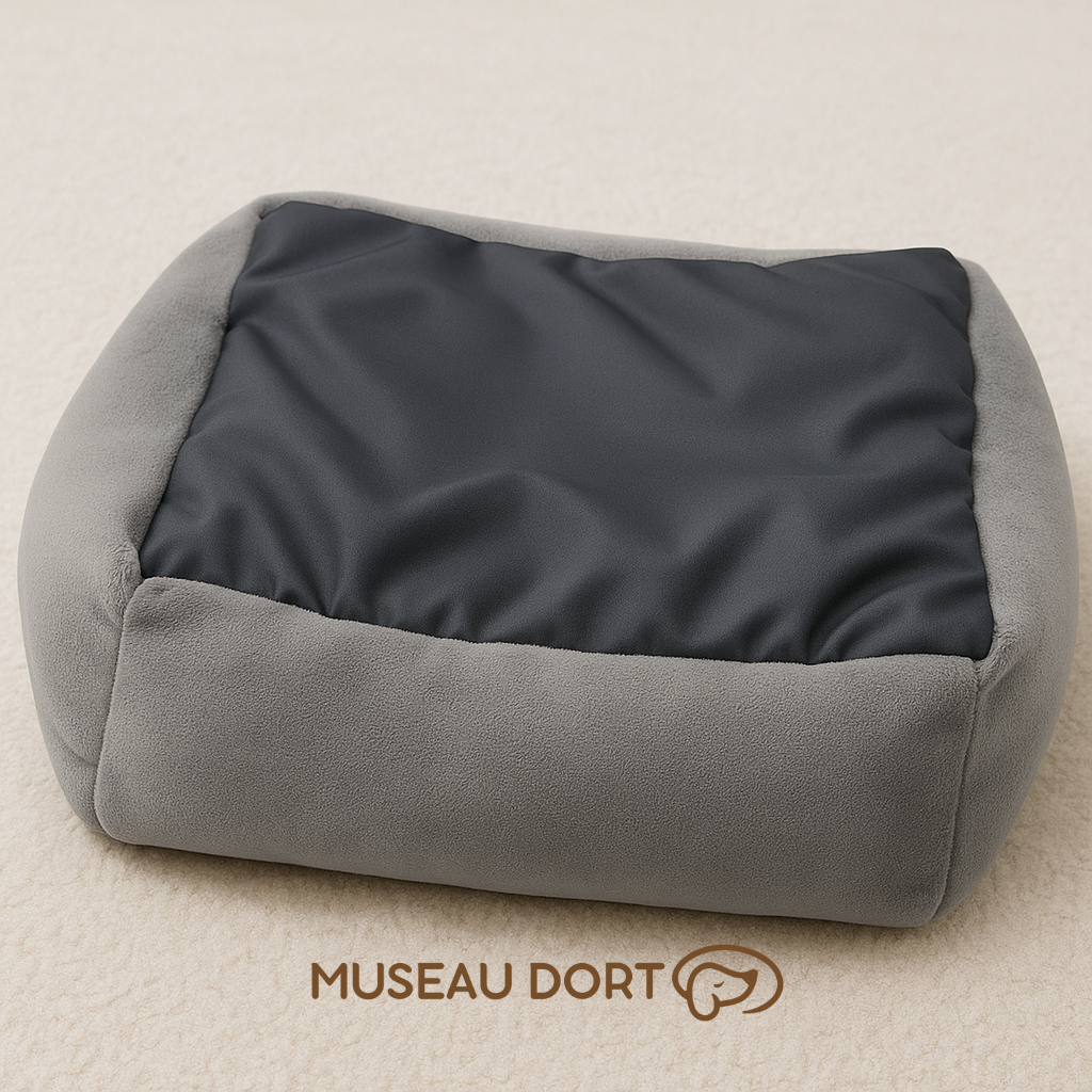 Dessous du coussin gris antidérapant du lit Totoro pour chien, matière imperméable et robuste Museau Dort