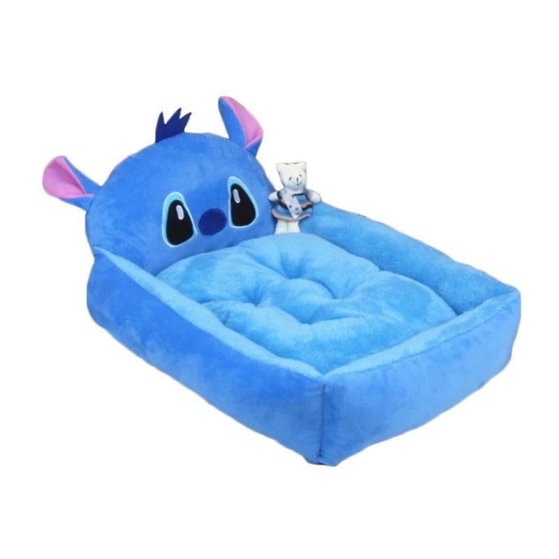 Lit pour chien bleu Stitch moelleux et lavable, conçu pour le confort et le bien-être des chiens – Disponible chez Museau Dort.