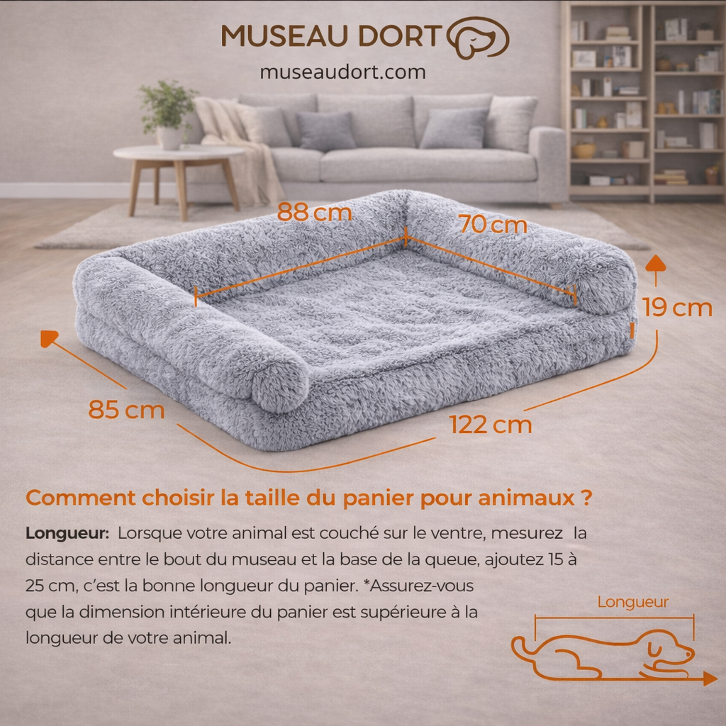 Lit pour chien XXL 122x85x19 cm guide taille et dimensions Museau Dort