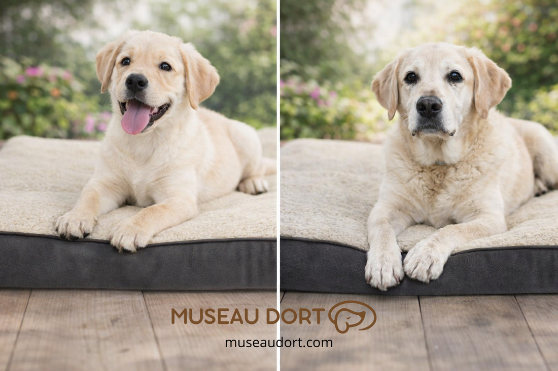 Deux chiens installés sur un coussin moelleux en extérieur, moment de repos partagé favorisant détente et bien-être