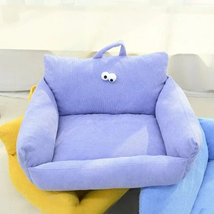 Canapé pour chien violet en velours côtelé avec rebords enveloppants, conçu pour le repos en intérieur – Museau Dort