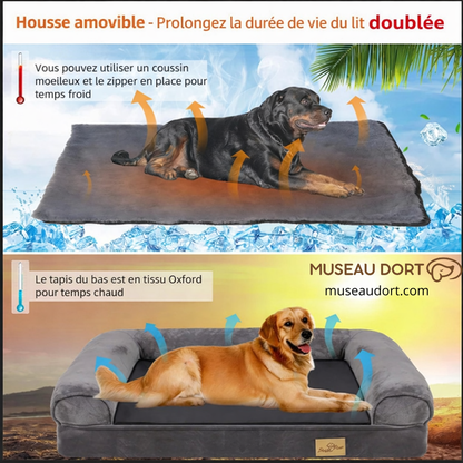 Coussin pour chien réversible chaud et froid avec housse amovible, confort toute saison pour chien âgé – Museau Dort