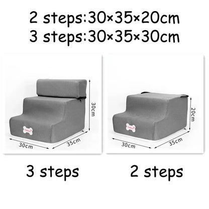 Escalier en mousse gris pour animaux – Confort et sécurité pour petits chiens. Disponible chez Museau Dort.