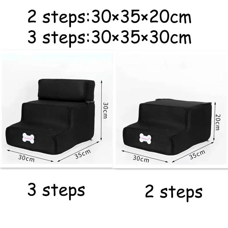 Escalier noir en mousse haute densité – Aide à la montée pour animaux de compagnie. Disponible chez Museau Dort
