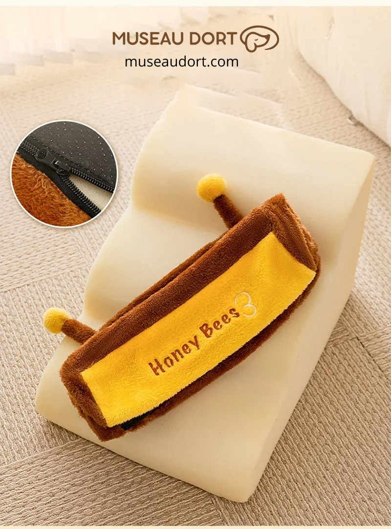 Escalier pour chien Honey Bees avec mousse interne et housse amovible zippée, entretien facile et confort, Museau Dort