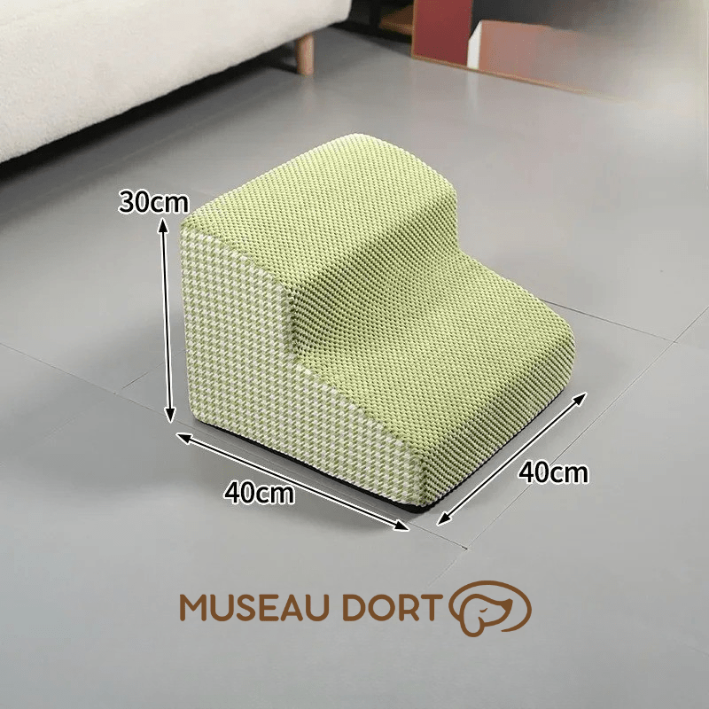 Escalier pour chien 2 marches vert avec dimensions 40 x 40 x 30 cm, mousse stable et antidérapante, intérieur, Museau Dort