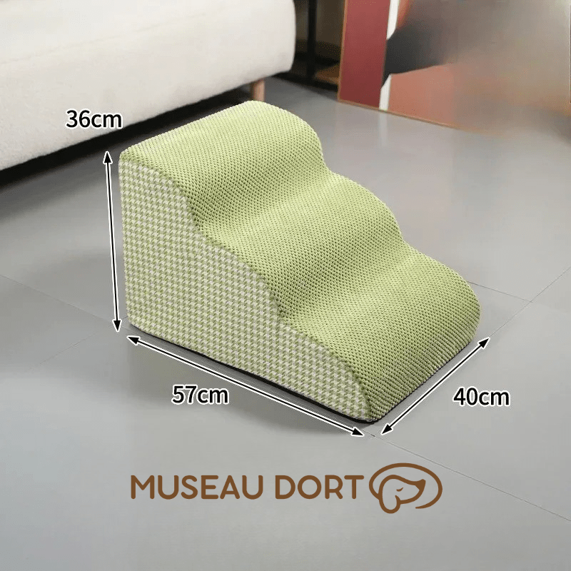 Escalier pour chien 3 marches vert avec dimensions 57 x 40 x 36 cm, mousse stable et antidérapante, intérieur, Museau Dort
