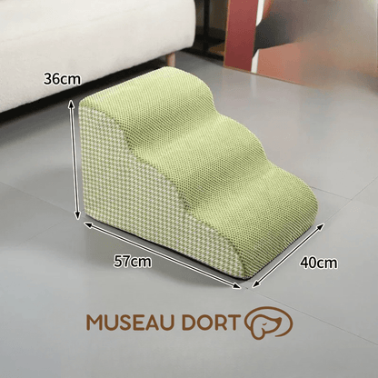 Escalier pour chien 3 marches vert avec dimensions 57 x 40 x 36 cm, mousse stable et antidérapante, intérieur, Museau Dort