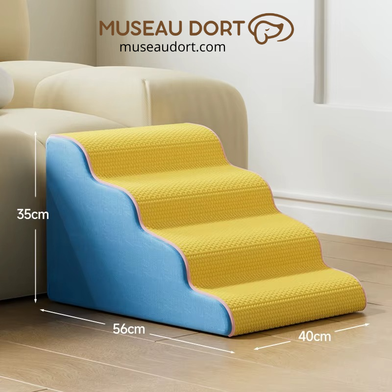 Escalier pour chien 4 marches antidérapant pour petit chien, accès sécurisé au canapé, dimensions visibles, Museau Dort