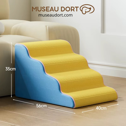 Escalier pour chien 4 marches antidérapant pour petit chien, accès sécurisé au canapé, dimensions visibles, Museau Dort