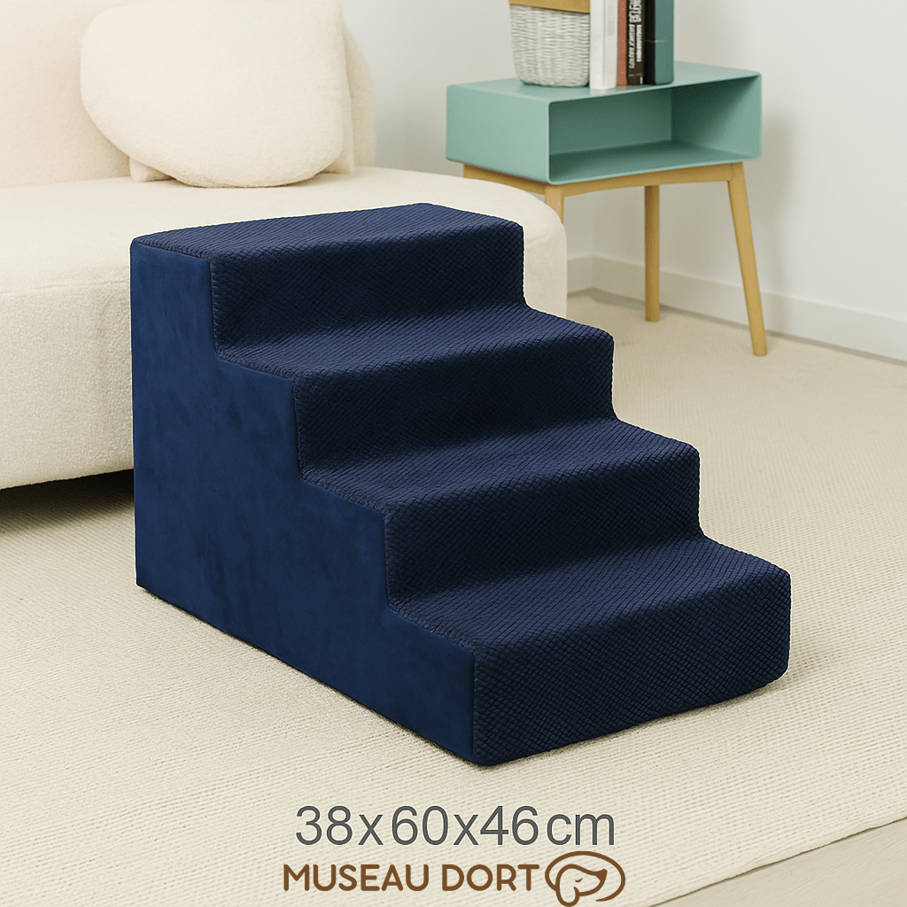 Escalier pour chien 4 marches en mousse, antidérapant, devant canapé, dimensions 38x60x46 cm, Museau Dort