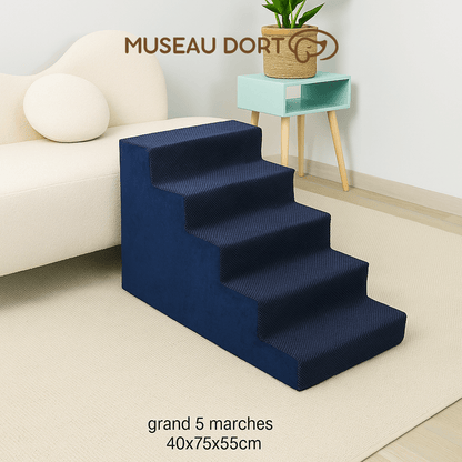Escalier pour chien 5 marches en mousse, antidérapant, devant canapé, dimensions 40x75x55 cm, Museau Dort