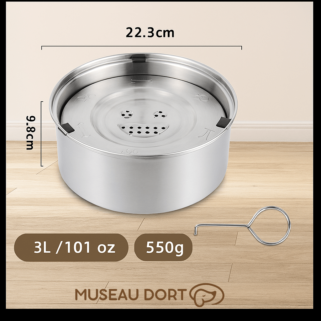 Gamelle chien inox 3L anti-éclaboussures 22,3 cm avec disque flottant et base stable Museau Dort