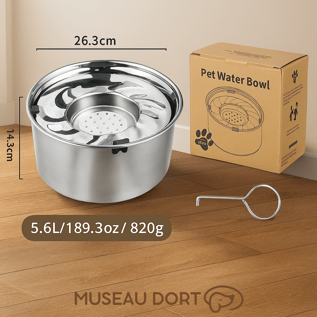 Gamelle chien inox 5L anti-éclaboussures 26,3 cm avec disque flottant grande capacité Museau Dort