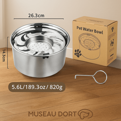 Gamelle chien inox 5L anti-éclaboussures 26,3 cm avec disque flottant grande capacité Museau Dort