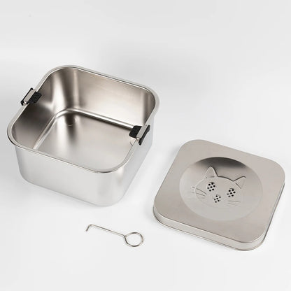 Gamelle en acier inoxydable 3L démontée pour chien, avec disque anti-éclaboussure et accessoire de montage. Idéale pour un nettoyage facile. Disponible chez Museau Dort.