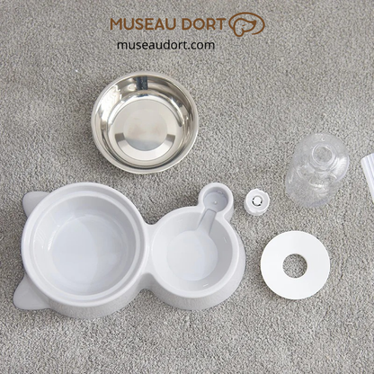 Gamelle pour chien démontée avec bol à croquettes en inox, réservoir d’eau automatique et pièces faciles à nettoyer – Museau Dort