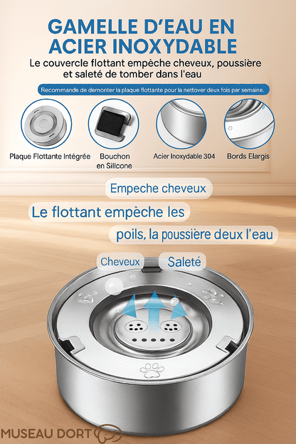 Gamelle chien inox anti-éclaboussures avec disque flottant empêche poils et saleté dans l’eau Museau Dort