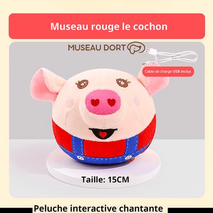 Peluche interactive chantante Museau Dort, cochon avec câble USB inclus, taille 15CM, pour divertir votre chien. Museau Dort.