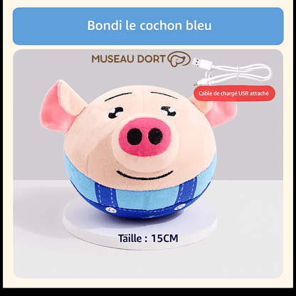 Peluche interactive chantante Museau Dort, cochon bleu avec câble USB attaché, taille 15CM, idéal pour divertir votre chien.