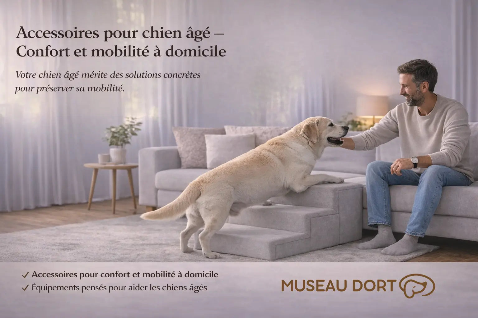 Accessoire pour chien âgé améliorant confort et mobilité à domicile en France