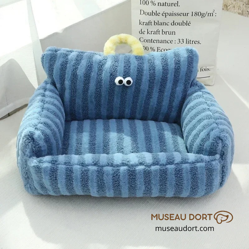 Canapé pour chien intérieur bleu, couchage moelleux et enveloppant pour petit chien, idéal en appartement – Museau Dort
