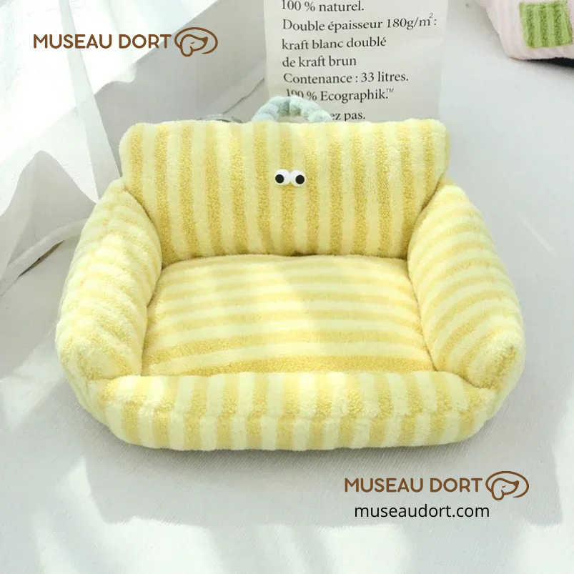 Canapé pour chien intérieur jaune, couchage moelleux et enveloppant pour petit chien, idéal en appartement – Museau Dort