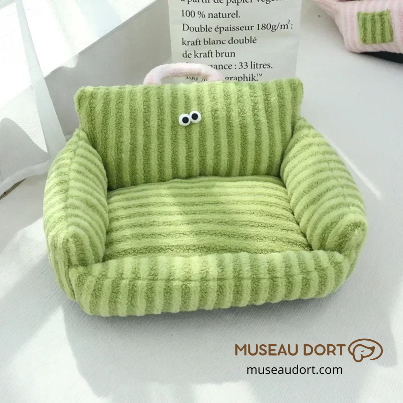 Canapé pour chien intérieur vert, couchage moelleux et enveloppant pour petit chien, idéal en appartement – Museau Dort