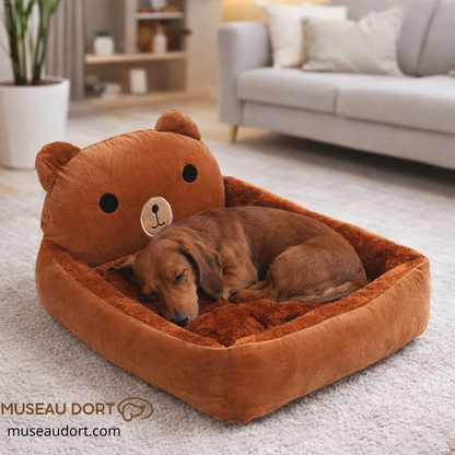 Canapé pour chien en intérieur, petit chien endormi dans un couchage rassurant et ludique Museau Dort