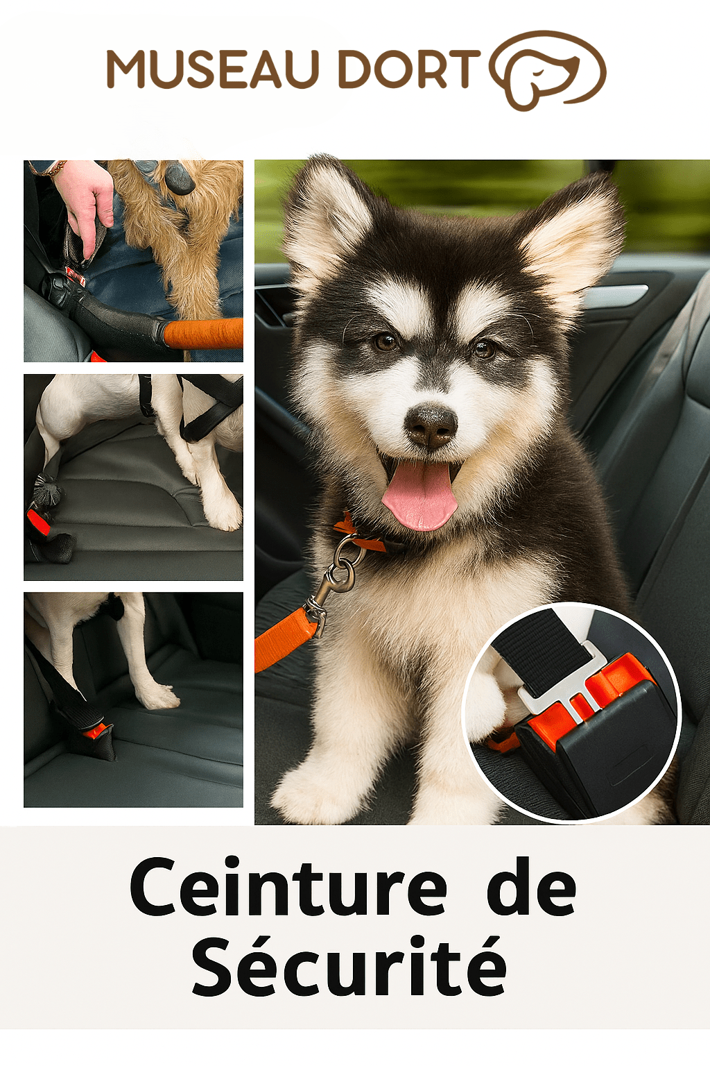 Ceinture Sécurité Chien | Protégez Votre Compagnon en Voiture - Museau dort