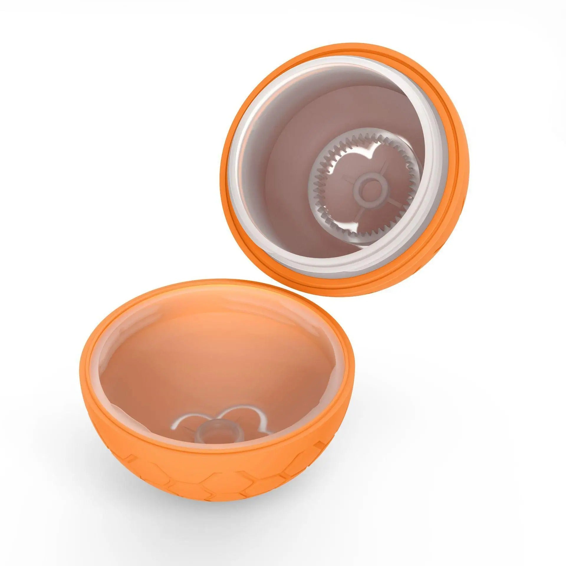 Coquille de rechange orange pour balle interactive pour chien, sans mécanisme. Disponible chez Museau Dort

