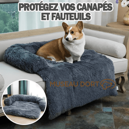Coussin pour chien 2 en 1 sur canapé, protège fauteuil et canapé des poils tout en offrant un couchage confortable, Museau Dort