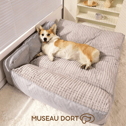 Coussin pour chien Hoopet avec chien allongé tête levée, couchage orthopédique et enveloppant Museau Dort