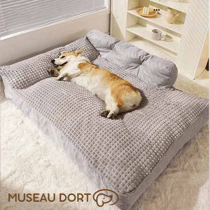 Coussin pour chien Hoopet avec chien allongé détendu, couchage orthopédique enveloppant Museau Dort