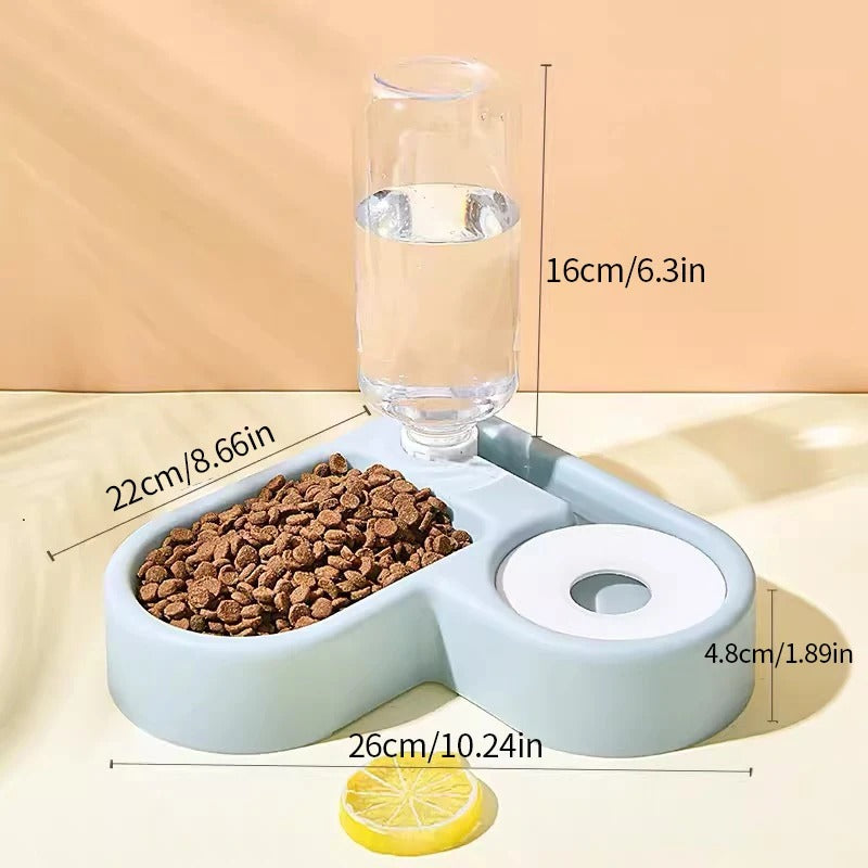 Dimensions de la gamelle cœur avec distributeur d’eau automatique pour chien et chat. Disponible chez Museau Dort

