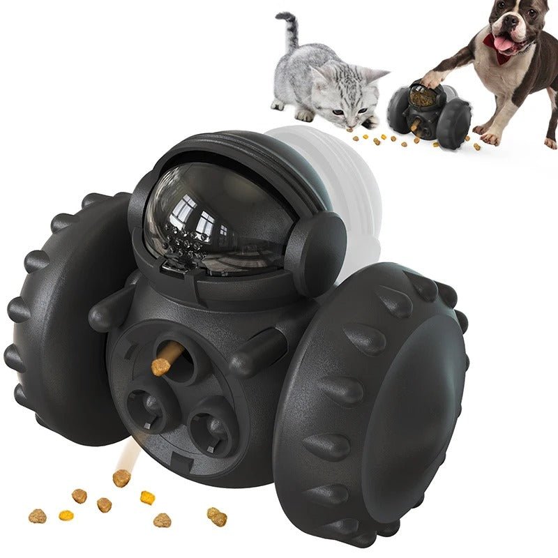 Distributeur de croquettes robot noir interactif pour chien et chat, jouet éducatif anti-glouton amusant. Museau Dort