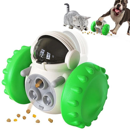 Distributeur de croquettes robot interactif vert pour chien et chat, jouet éducatif et anti-glouton amusant. Museau Dort
