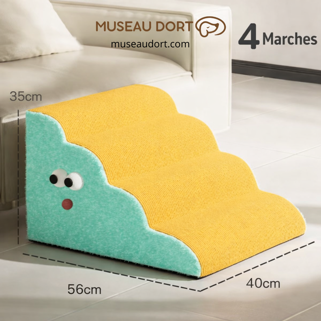 Escalier pour chien 4 marches 35x56x40 cm jaune et vert pour canapé antidérapant Museau Dort