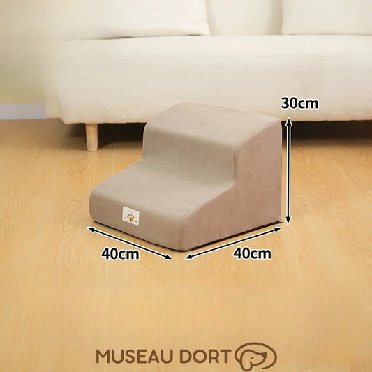 Escalier en mousse pour chien avec 2 marches – Dimensions 40x40x30 cm – Disponible chez Museau Dort


