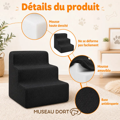 Escalier en mousse pour chien avec mousse haute densité, housse amovible et base antidérapante, Museau Dort