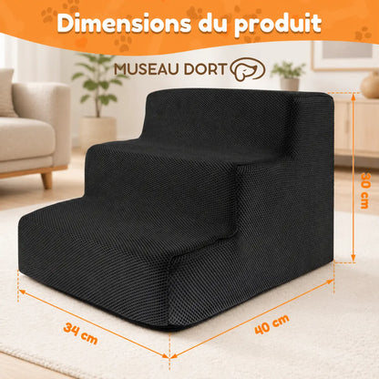 Escalier en mousse pour chien 3 marches avec dimensions 34 x 40 x 30 cm pour canapé et lit bas, Museau Dort
