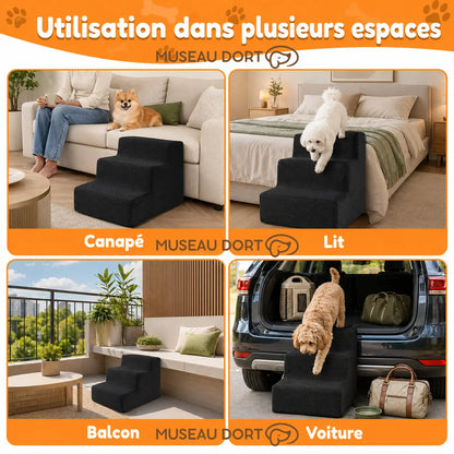 Escalier en mousse pour chien utilisable près du canapé, lit bas, balcon ou voiture, 3 marches Museau Dort