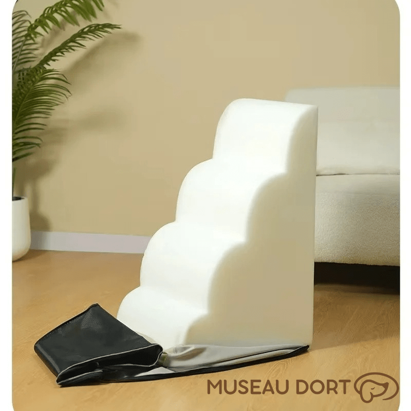 Escalier pour chien en mousse blanche antidérapante, conçu pour améliorer la mobilité et le confort au quotidien, Museau Dort