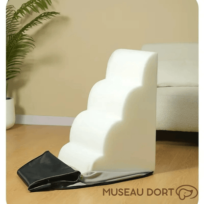 Escalier pour chien en mousse blanche antidérapante, conçu pour améliorer la mobilité et le confort au quotidien, Museau Dort