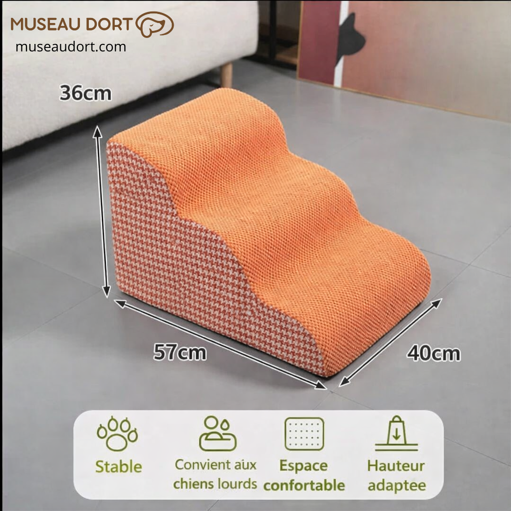 Escalier pour chien Monte Pépère 3 marches avec dimensions 57x40x36 cm, stable et confortable pour chien âgé – Museau Dort