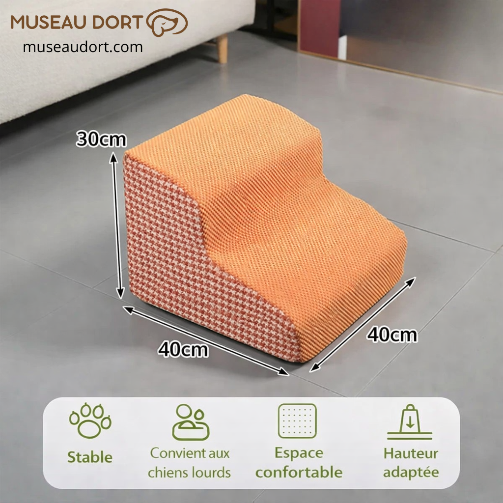 Escalier pour chien Monte Pépère 2 marches avec dimensions 40x40x30 cm, stable et confortable pour chien âgé – Museau Dort